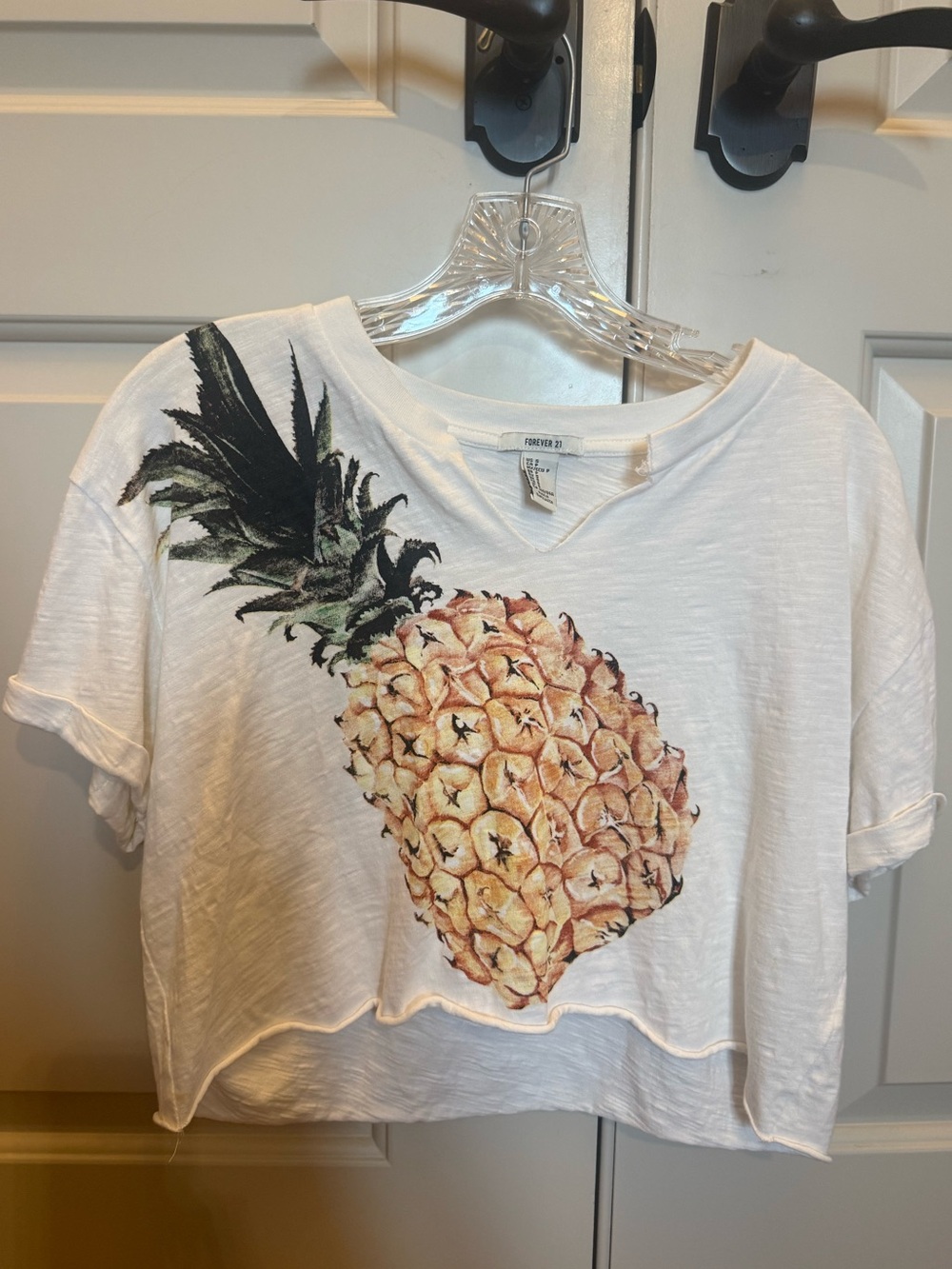 Forever 21 White Pineapple Graphic Crop Top
